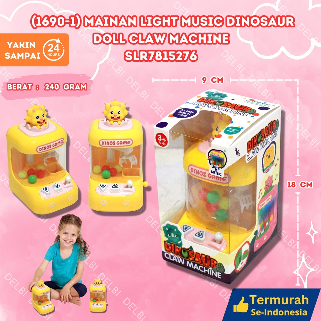 (1690-1) MAINAN LIGHT MUSIC DINOSAUR DOLL CLAW MACHINE 96PCS BX96