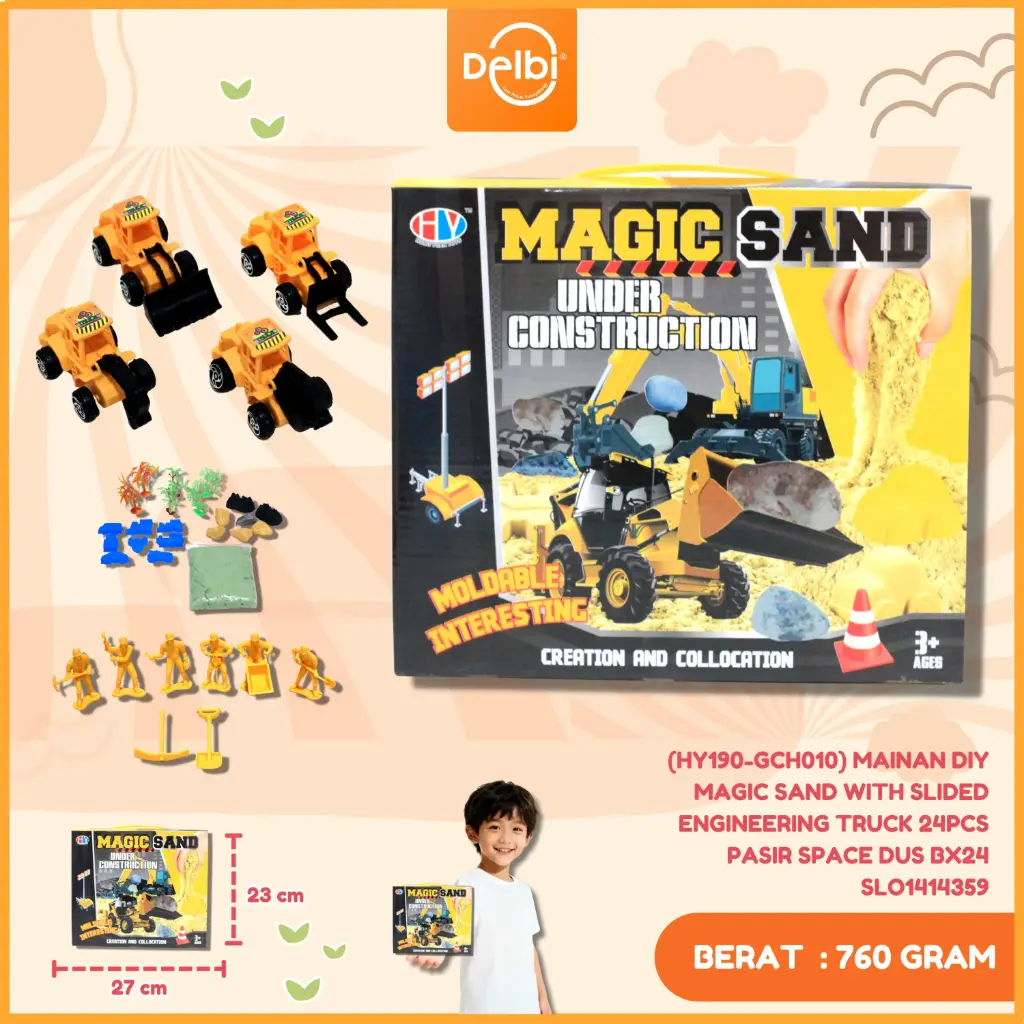 (HY190-GCH010) MAINAN DIY MAGIC SAND WITH SLIDED ENGINEERING TRUCK 24PCS pasir space DUS BX24