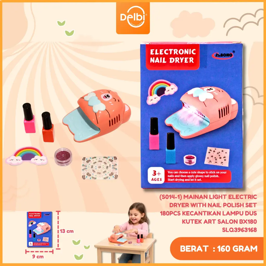 (S014-1) MAINAN LIGHT ELECTRIC DRYER WITH NAIL POLISH SET 180PCS KECANTIKAN LAMPU DUS KUTEK ART SALON BX180