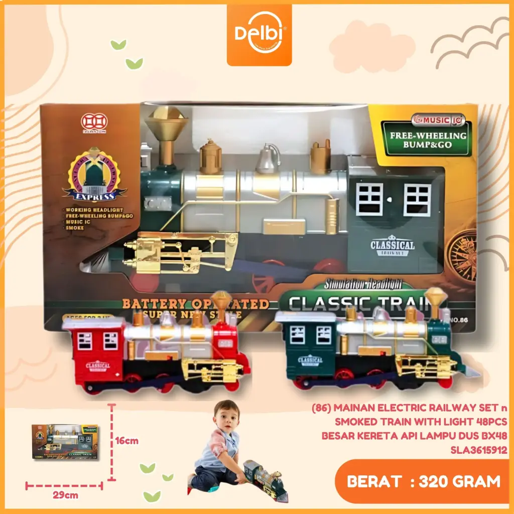(86) MAINAN ELECTRIC RAILWAY SET n SMOKED TRAIN WITH LIGHT 48PCS BESAR KERETA API LAMPU DUS BX48