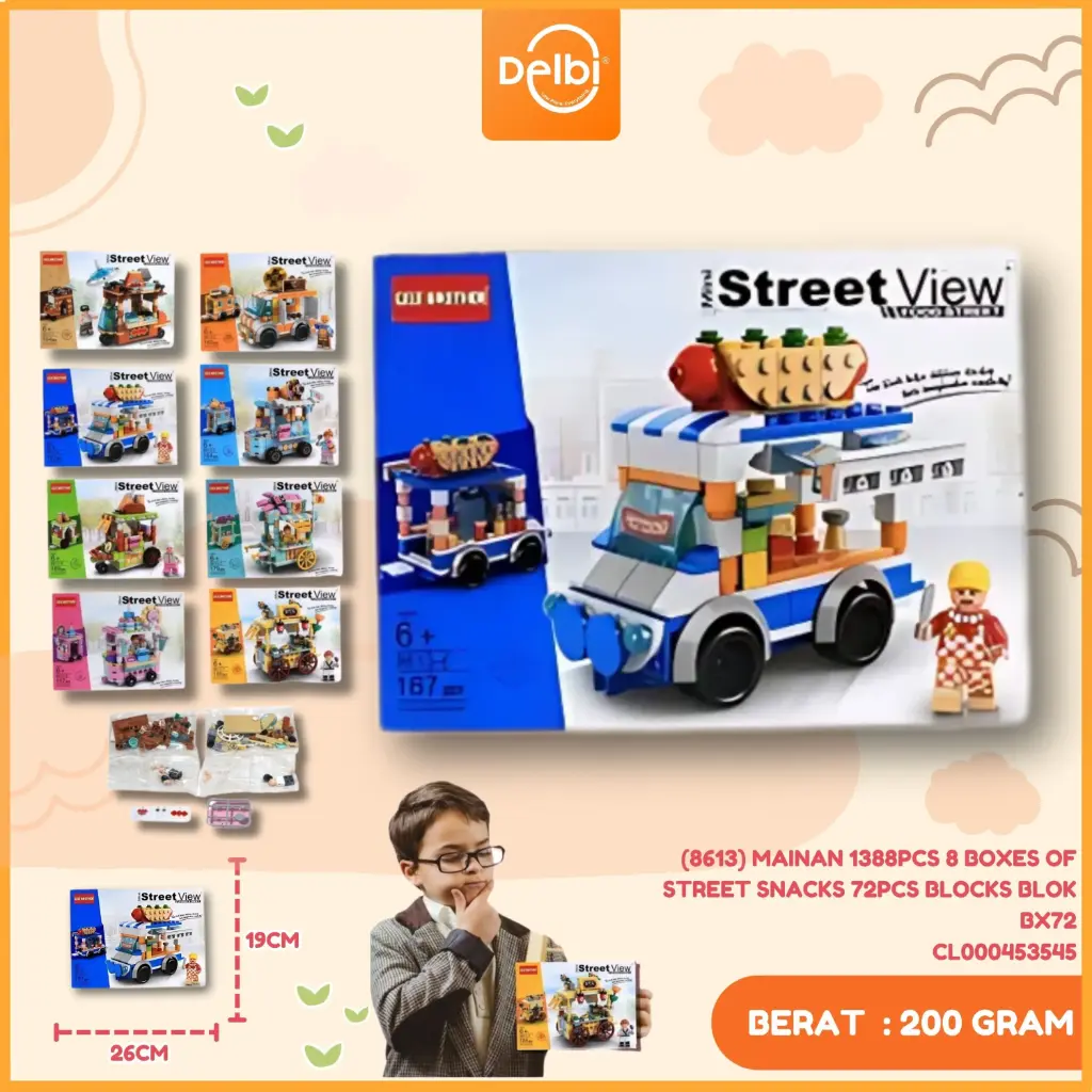[CL000453545] (8613) MAINAN 1388PCS 8 BOXES OF STREET SNACKS 72PCS BLOCKS BLOK BX72