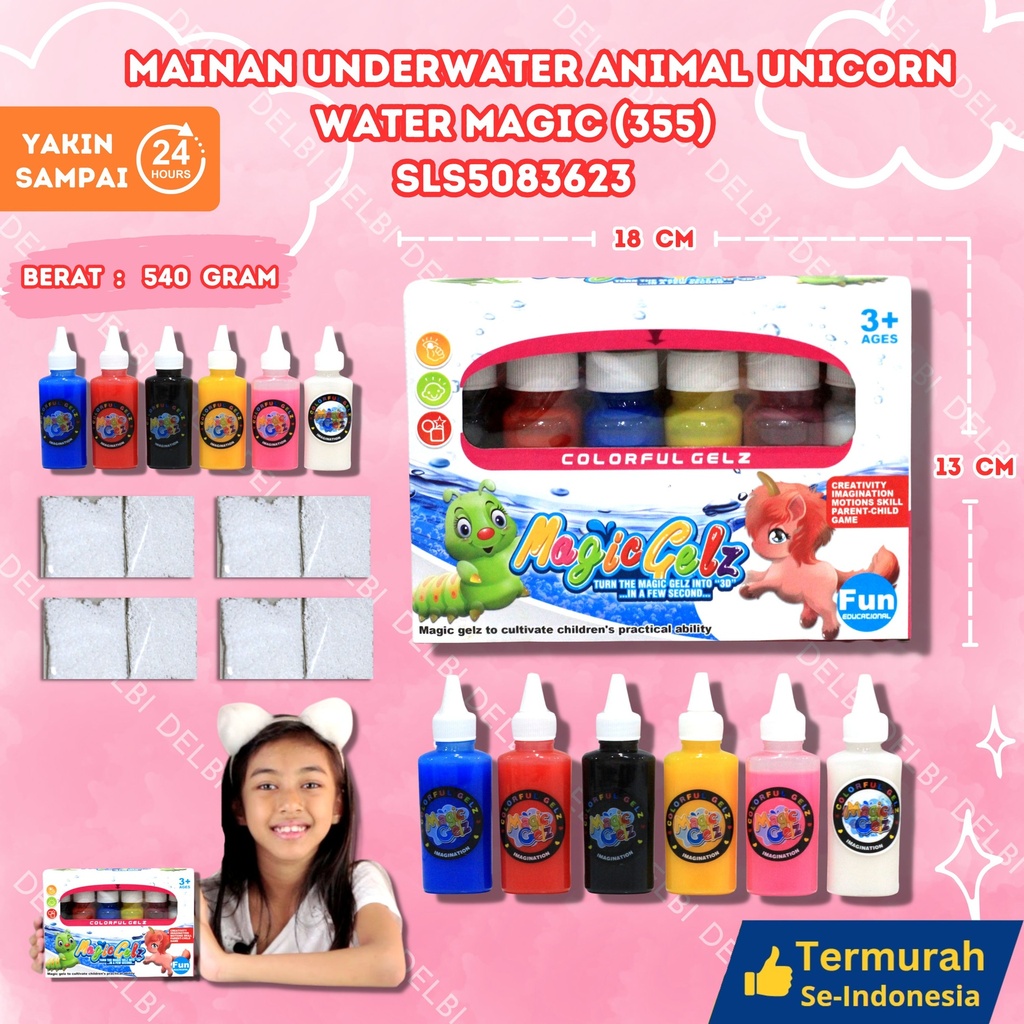 (355) MAINAN UNDERWATER ANIMAL UNICORN WATER MAGIC 24PCS DIY GEL WARNA CRYSTAL BX24