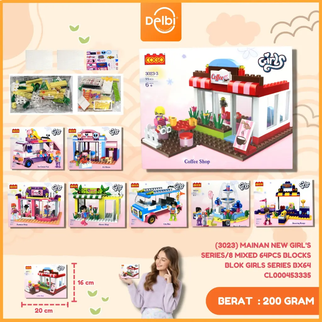 (3023) MAINAN NEW GIRL'S SERIES/8 MIXED 64PCS BLOCKS BLOK GIRLS SERIES BX64