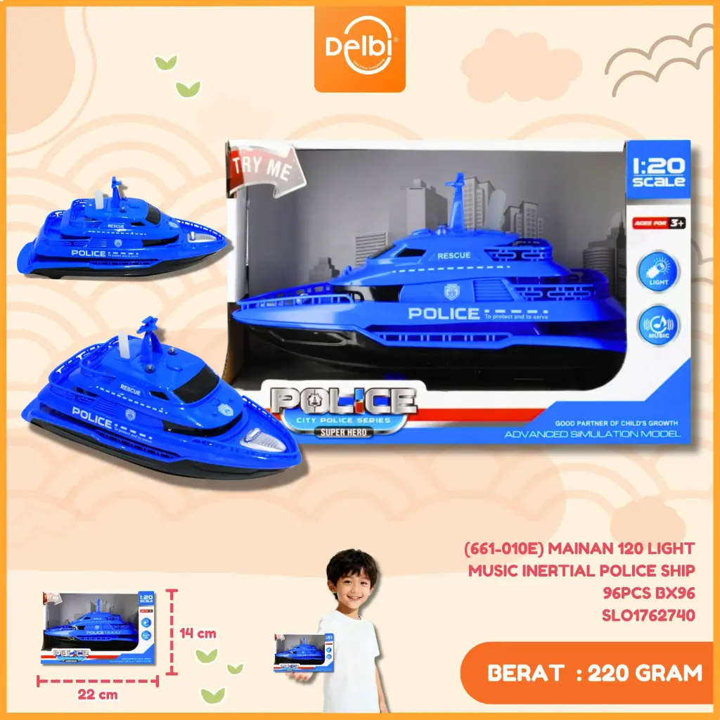 [SLO1762740] (661-010E) MAINAN 120 LIGHT MUSIC INERTIAL POLICE SHIP 96PCS BX96