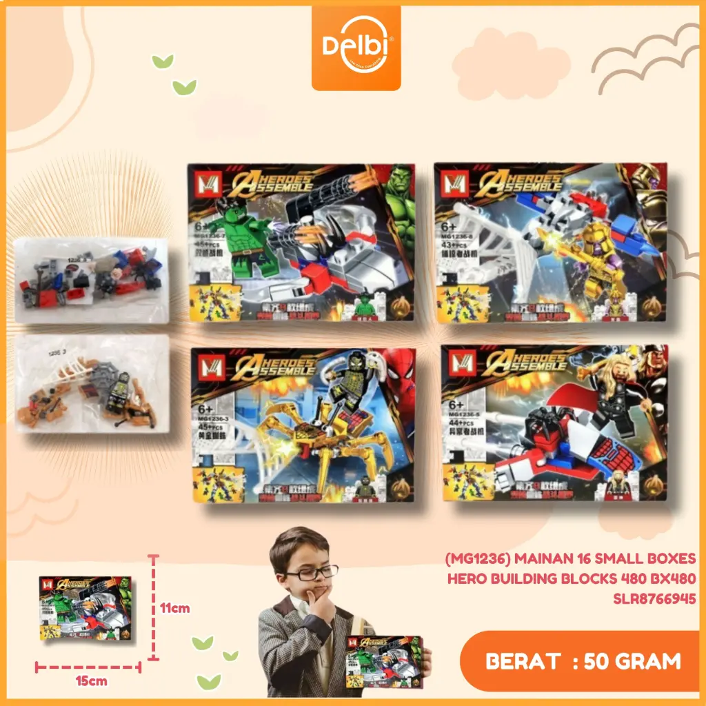 (MG1236) MAINAN 16 SMALL BOXES HERO BUILDING BLOCKS 480 BX480