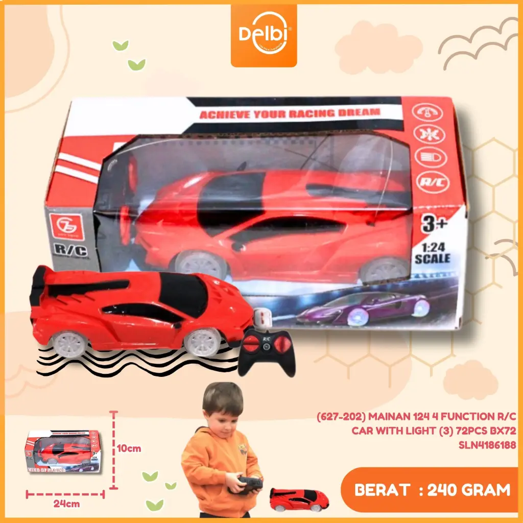 (627-202) MAINAN 124 4 FUNCTION R/C CAR WITH LIGHT (3) 72PCS BX72