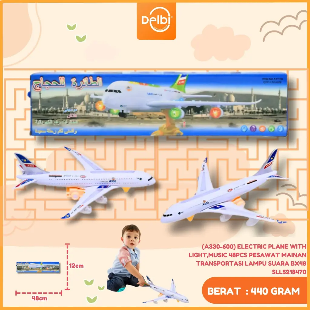 (A330-600) ELECTRIC PLANE WITH LIGHT,MUSIC 48PCS PESAWAT MAINAN TRANSPORTASI LAMPU SUARA BX48
