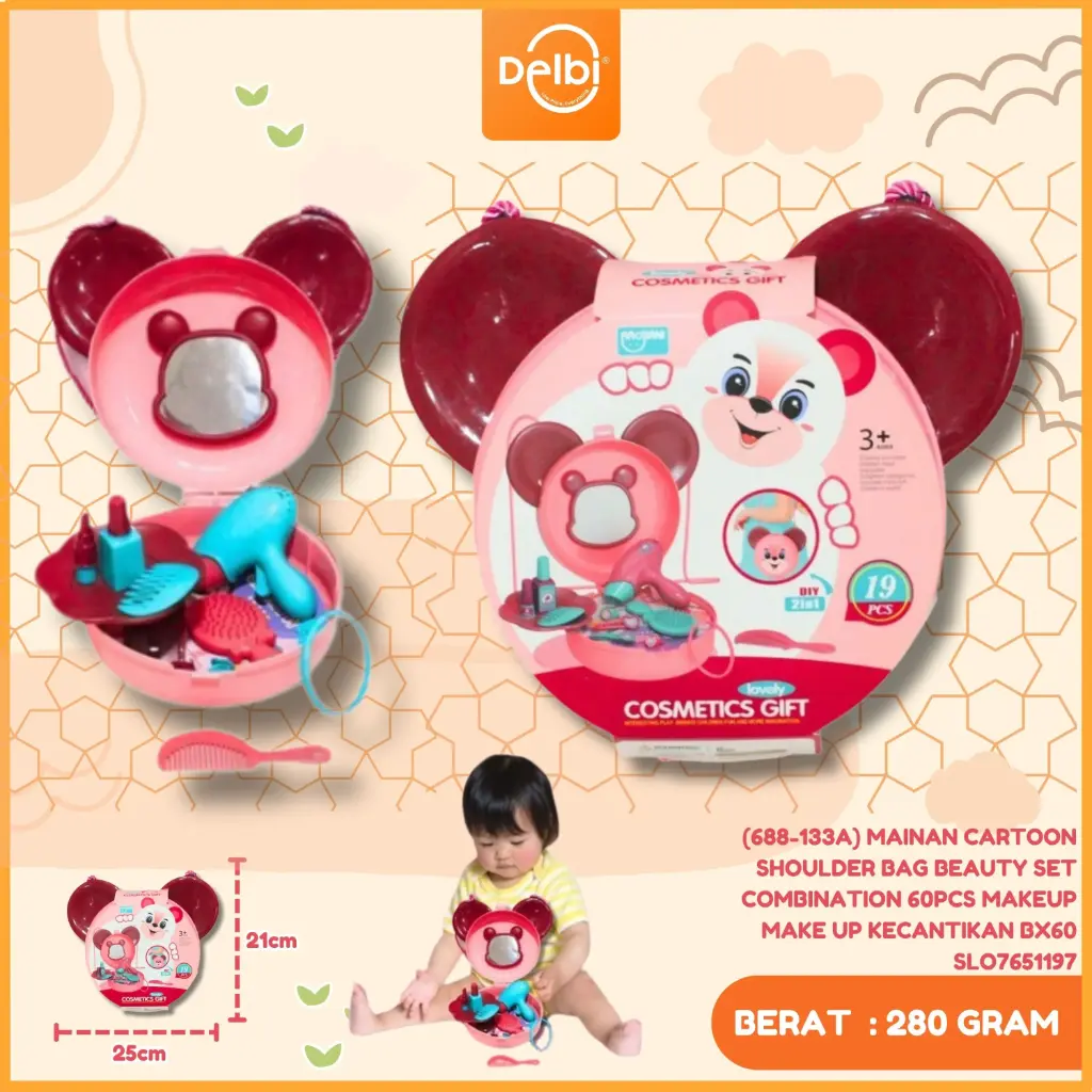 (688-133A) MAINAN CARTOON SHOULDER BAG BEAUTY SET COMBINATION 60PCS MAKEUP MAKE UP KECANTIKAN BX60