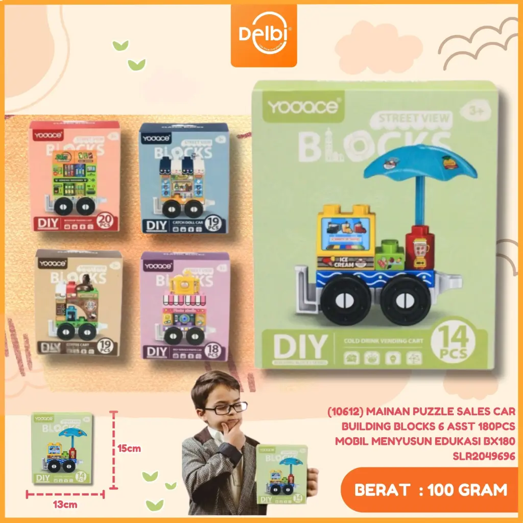 (10612) MAINAN PUZZLE SALES CAR BUILDING BLOCKS 6 ASST 180PCS MOBIL MENYUSUN EDUKASI BX180