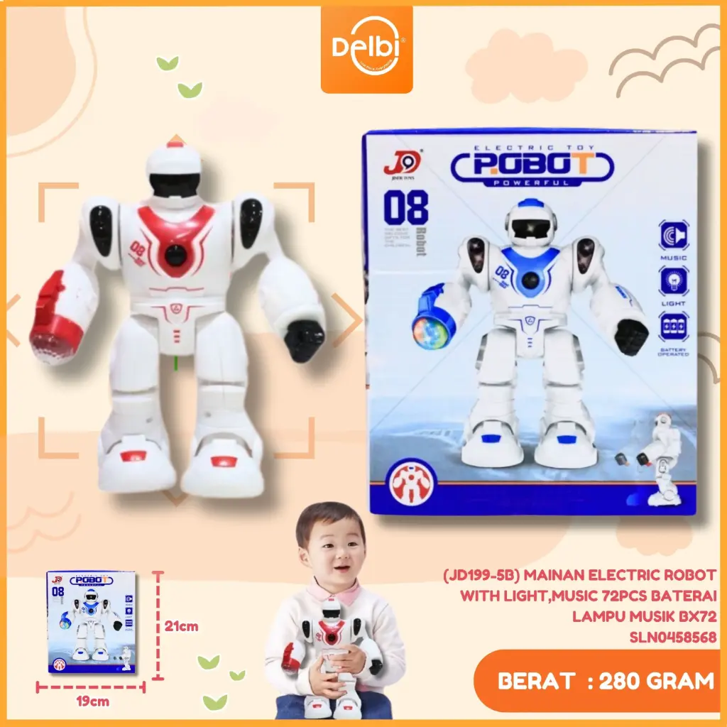 (JD199-5B) MAINAN ELECTRIC ROBOT WITH LIGHT,MUSIC 72PCS BATERAI LAMPU MUSIK BX72