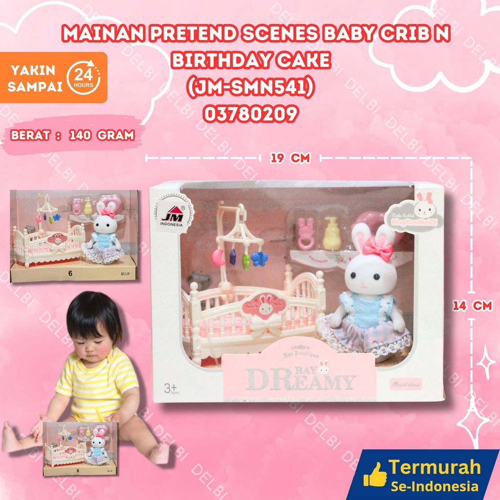 (JM-SMN541) MAINAN PRETEND SCENES BABY CRIB n BIRTHDAY CAKE 96PCS KARAKTER RUMAH RUMAHAN RABBIT BX96