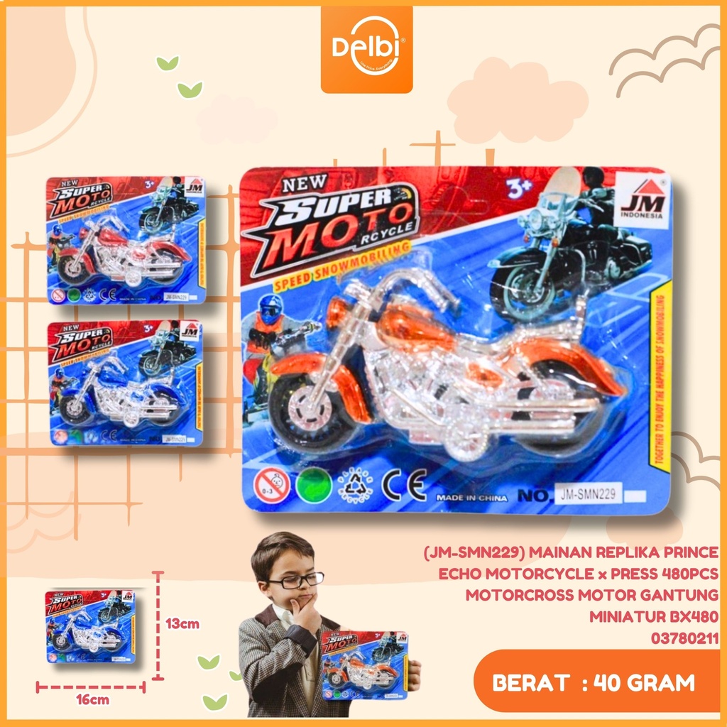 (JM-SMN229) MAINAN REPLIKA PRINCE ECHO MOTORCYCLE x PRESS 480PCS MOTORCROSS MOTOR GANTUNG MINIATUR BX480