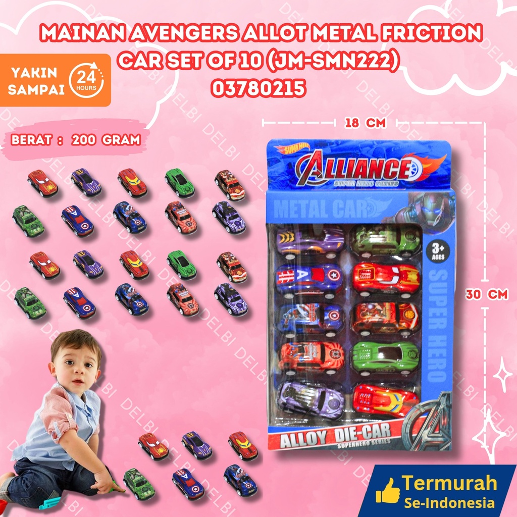(JM-SMN222) MAINAN AVENGERS ALLOY METAL FRICTION CAR SET OF 10 168PCS MOBIL KECIL HERO BX168