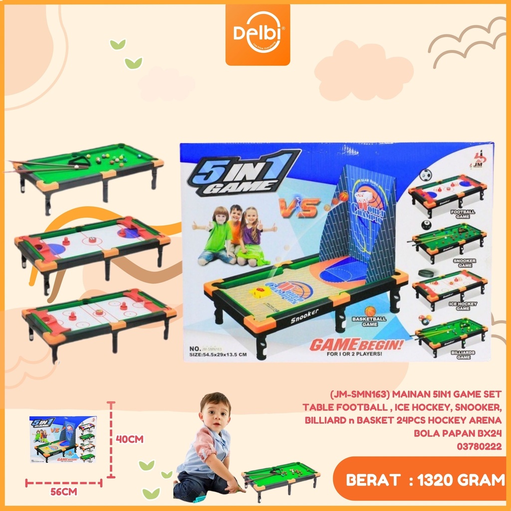 [03780222] (JM-SMN163) MAINAN 5IN1 GAME SET TABLE FOOTBALL , ICE HOCKEY, SNOOKER, BILLIARD n BASKET 24PCS HOCKEY ARENA BOLA PAPAN BX24