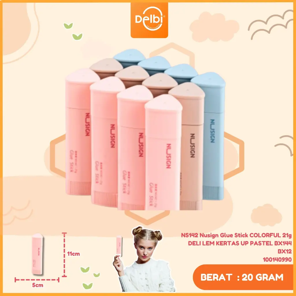 NS142 Nusign Glue Stick COLORFUL 21g DELI LEM KERTAS UP PASTEL BX144 BX12