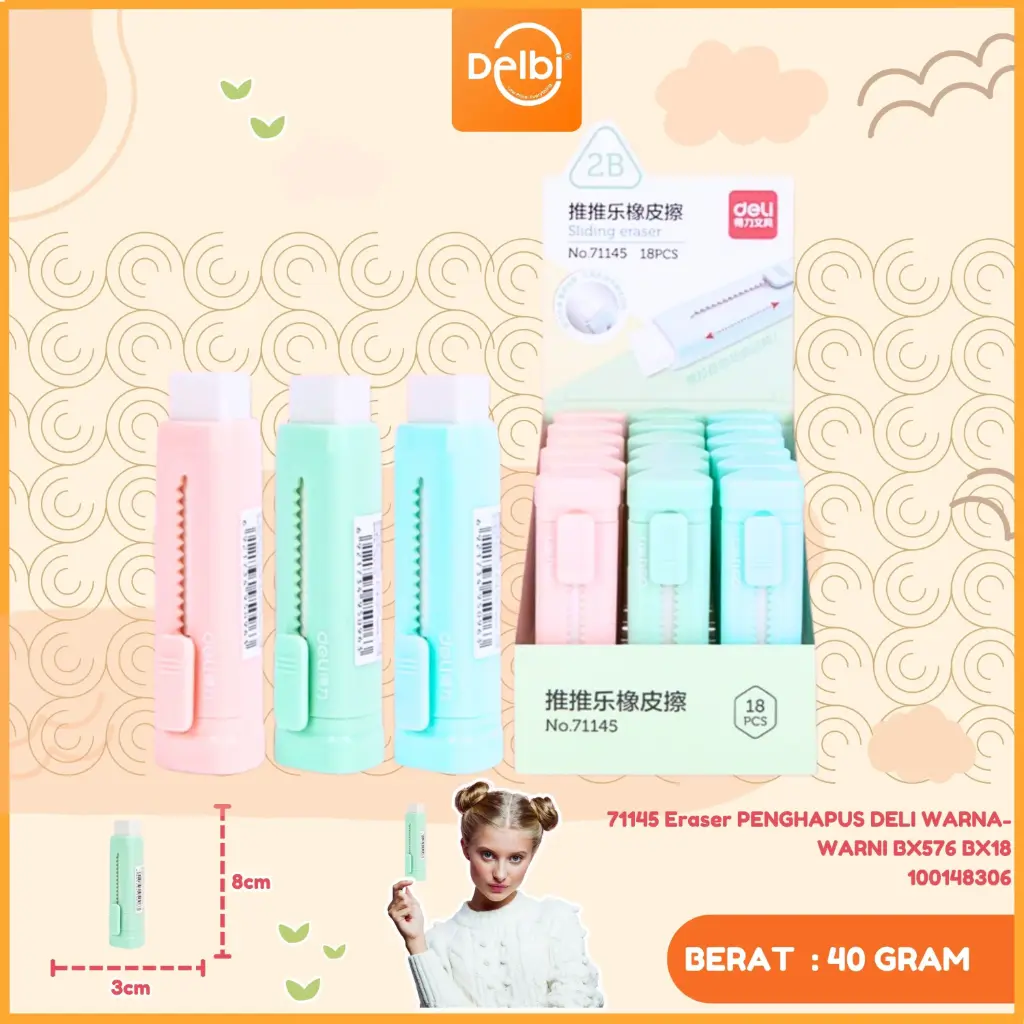 71145 Eraser PENGHAPUS DELI WARNA-WARNI BX576 BX18