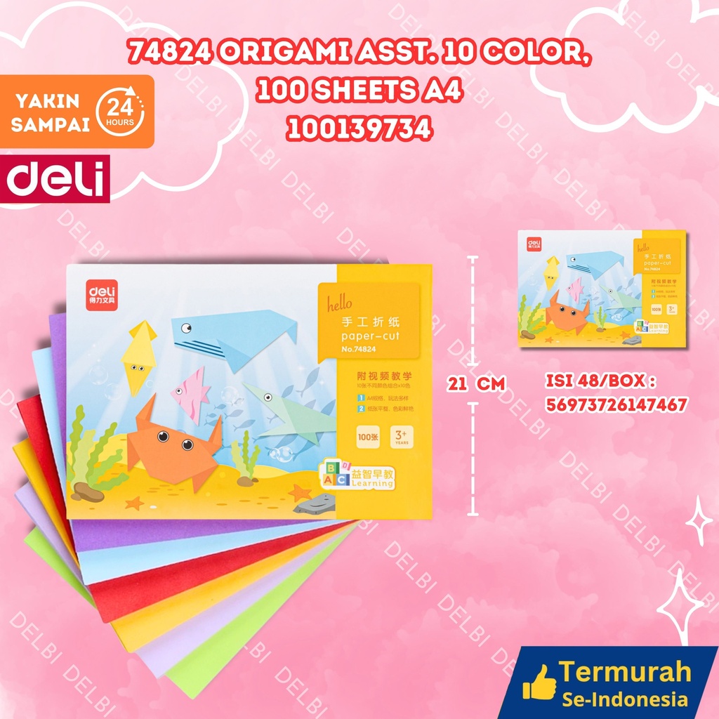 74824 Origami ASST. 10 color, 100 sheets A4 PRAKARYA KERTAS DELI SENI CRAFT PAPER BX12