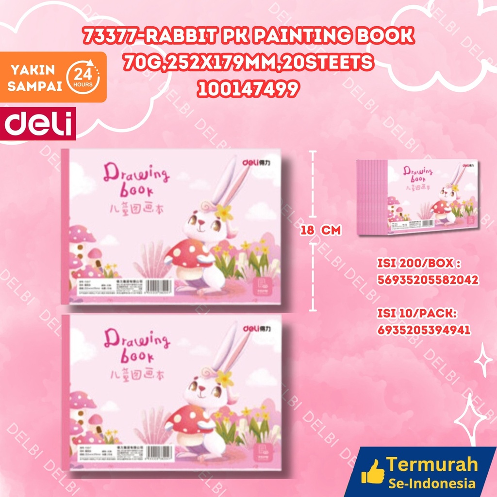 73377-Rabbit PK Painting Book 70g,252x179mm,20steets MENGGAMBAR MEWARNAI SENI BUKU GAMBAR DELI BX200 BX10