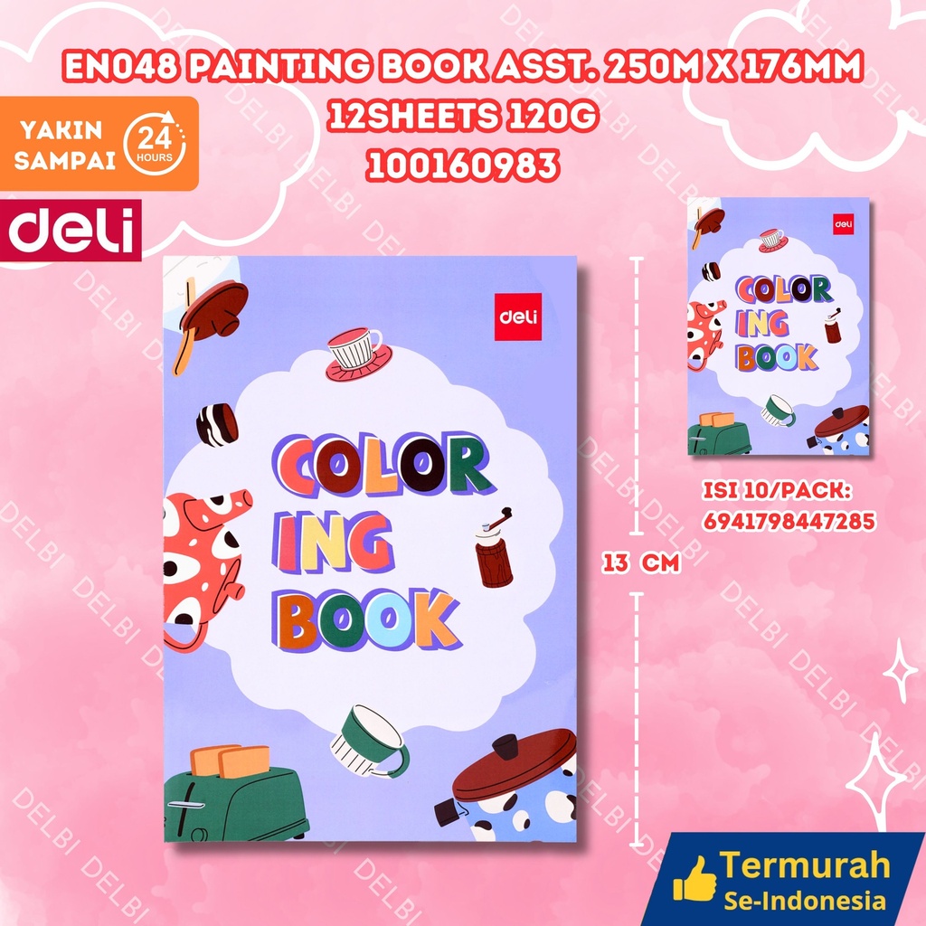 EN048 Painting Book Asst. 250m x 176mm 12sheets 120g MENGGAMBAR MEWARNAI SENI BUKU GAMBAR DELI BX10