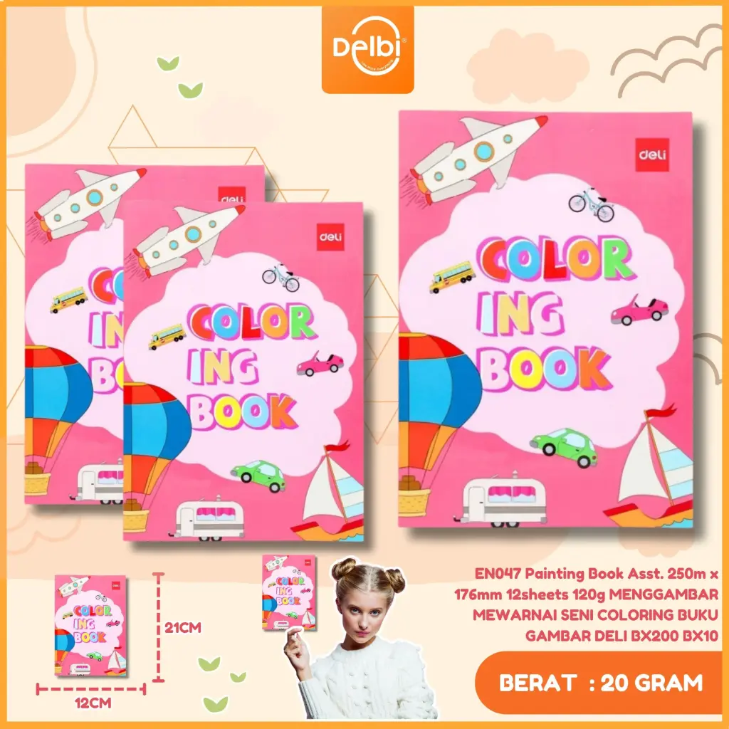[100160982] EN047 Painting Book Asst. 250m x 176mm 12sheets 120g MENGGAMBAR MEWARNAI SENI COLORING BUKU GAMBAR DELI BX200 BX10