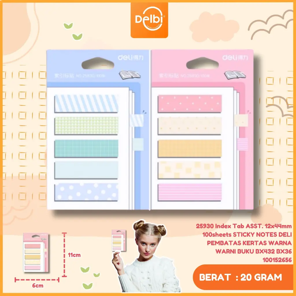 25930 Index Tab ASST. 12x44mm 100sheets STICKY NOTES DELI PEMBATAS KERTAS WARNA WARNI BUKU BX432 BX36