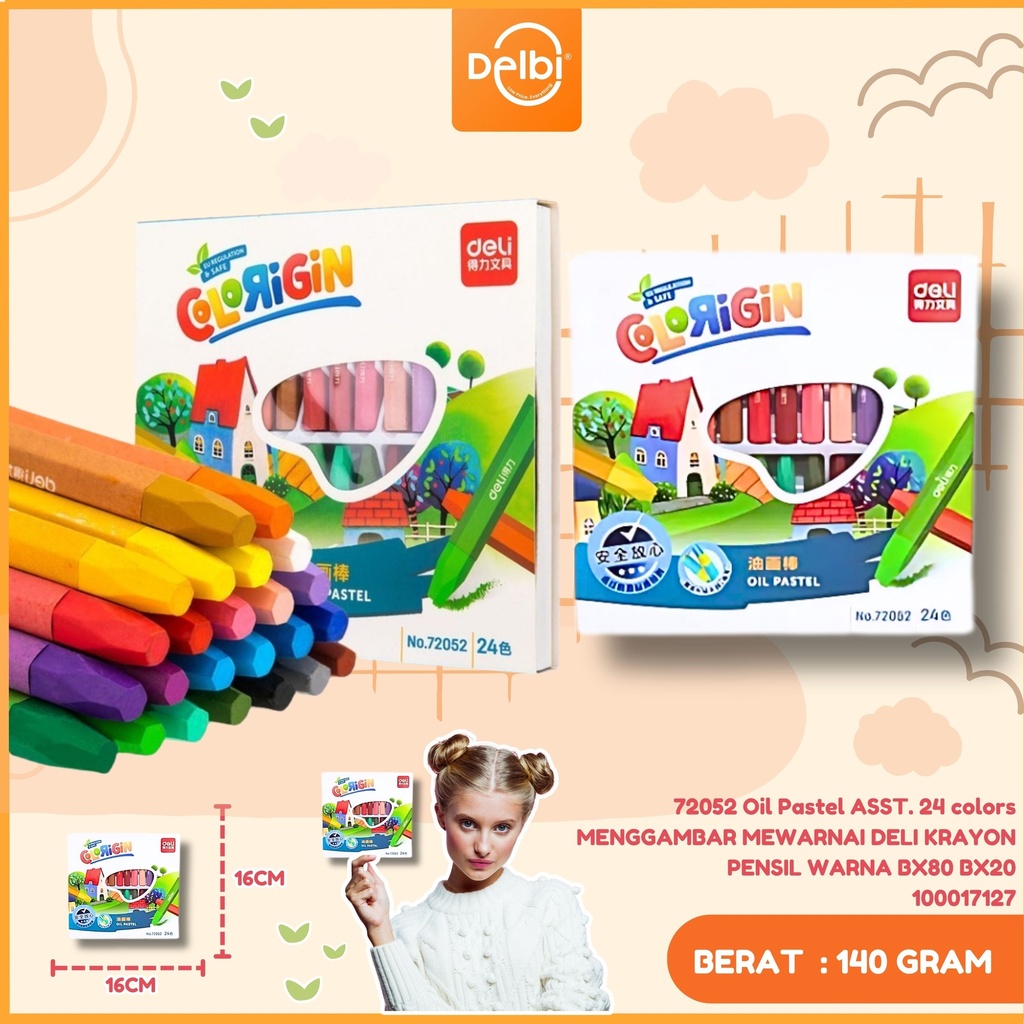 72052 Oil Pastel ASST. 24 colors MENGGAMBAR MEWARNAI DELI KRAYON PENSIL WARNA BX80 BX20