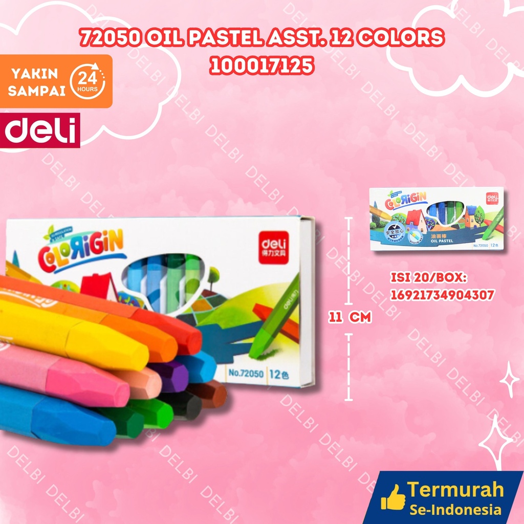 72050 Oil Pastel ASST. 12 colors MENGGAMBAR MEWARNAI DELI KRAYON PENSIL WARNA BX20