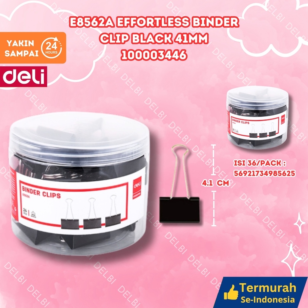 E8562A Effortless Binder Clip BLACK No. 200 41mm PENJEPIT KERTAS DELI BX36