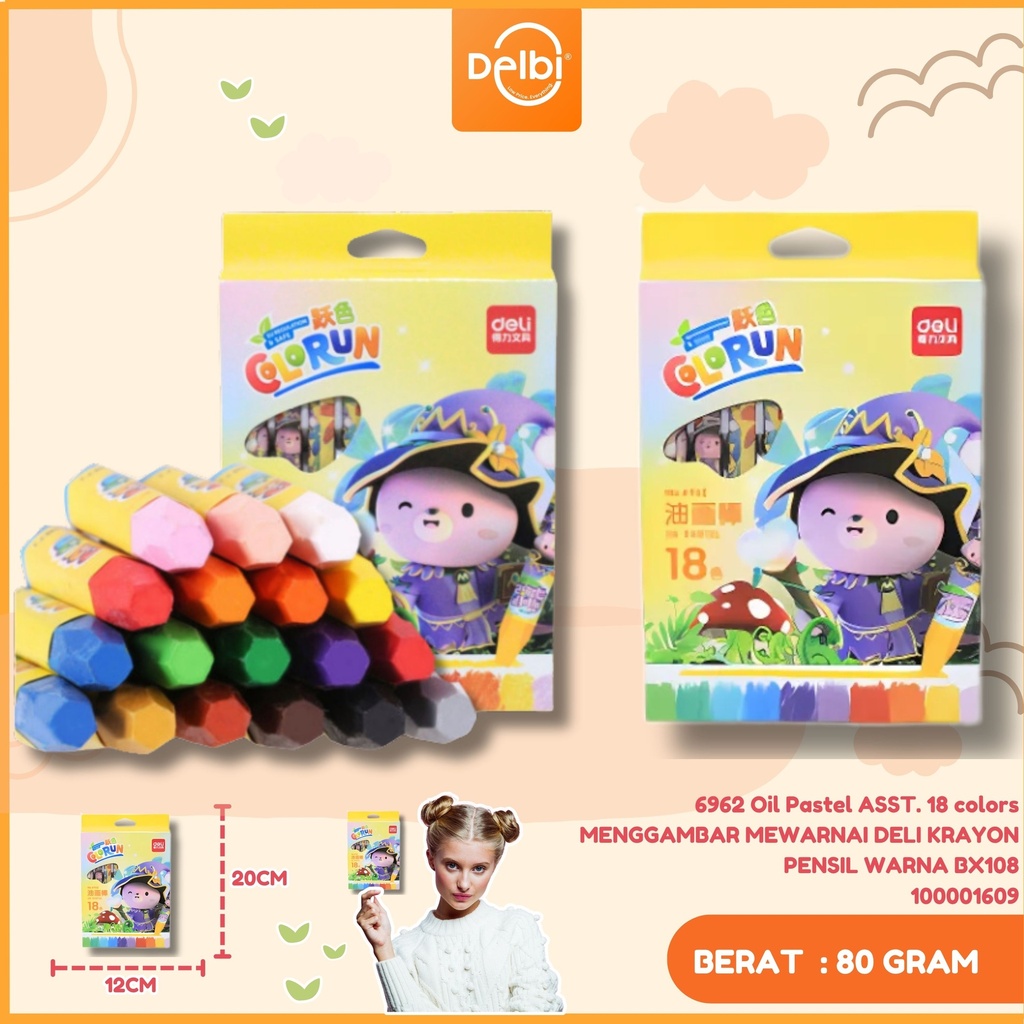 6962 Oil Pastel ASST. 18 colors MENGGAMBAR MEWARNAI DELI KRAYON PENSIL WARNA BX108