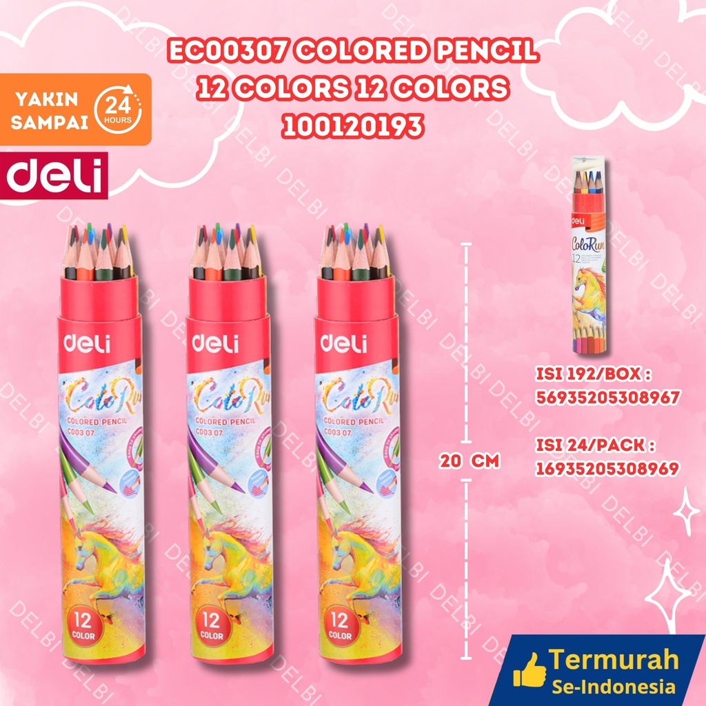 EC00307 Colored Pencil 12 COLORS MENGGAMBAR MEWARNAI PENSIL WARNA DELI CAT KAYU BX192 BX24