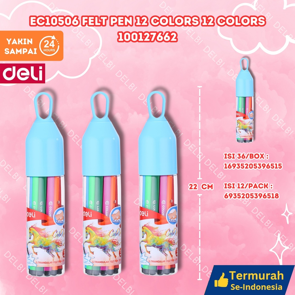 EC10506 Felt Pen 12 COLORS MENGGAMBAR MEWARNAI PENSIL WARNA DELI SPIDOL BX36