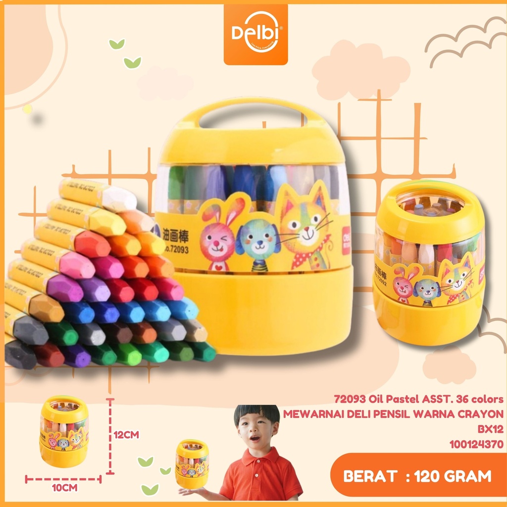 72093 Oil Pastel ASST. 36 colors MEWARNAI DELI PENSIL WARNA CRAYON BX12