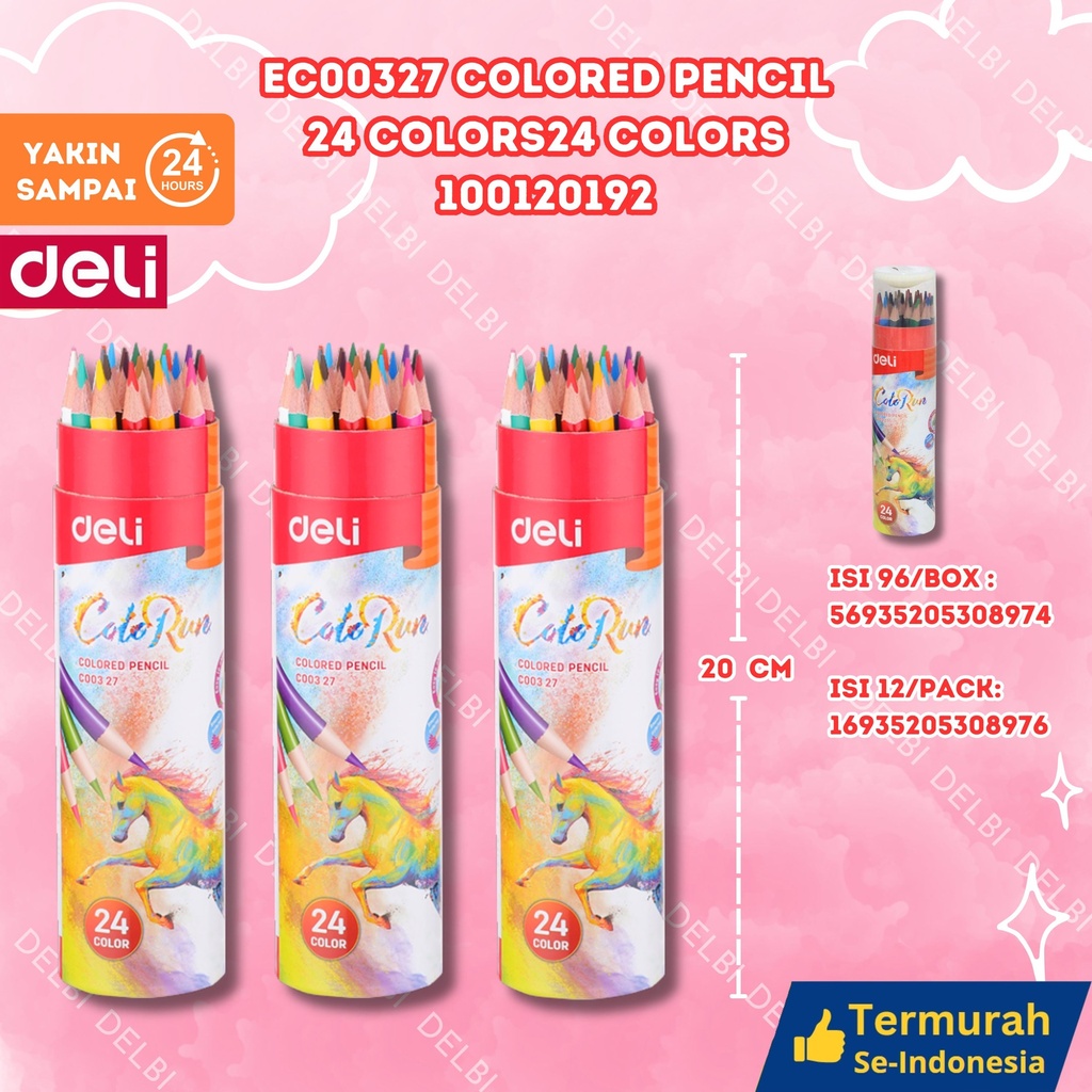 EC00327 Colored Pencil 24 COLORS MEWARNAI PENSIL WARNA DELI CAT KAYU BX12 BX96