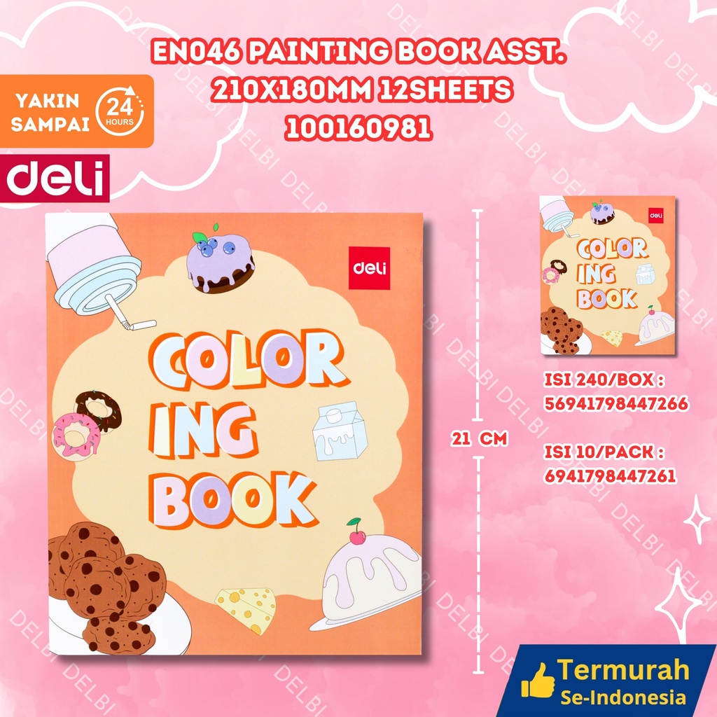 [100160981] EN046 Painting Book Asst. 210x180mm 12sheets 120g MENGGAMBAR MEWARNAI COLORING SENI BUKU GAMBAR DELI BX240 BX10