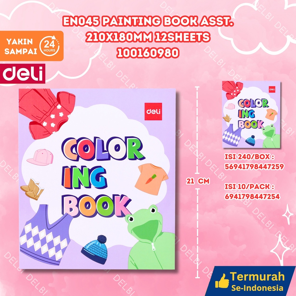 [100160980] EN45 0Painting Book Asst. 210x180mm 12sheets 120g MENGGAMBAR MEWARNAI COLORING SENI BUKU DELI BX240 BX10