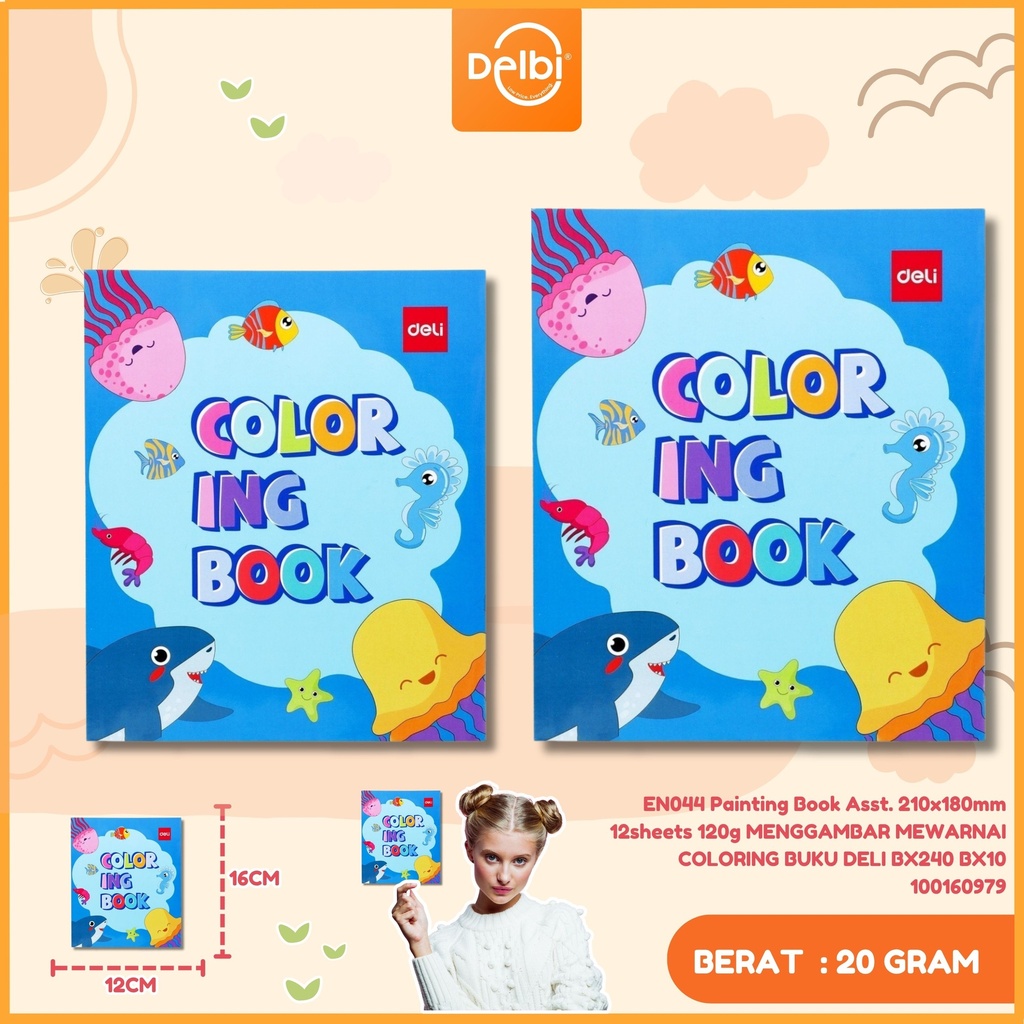 EN044 Painting Book Asst. 210x180mm 12sheets 120g MENGGAMBAR MEWARNAI COLORING BUKU DELI BX240 BX10