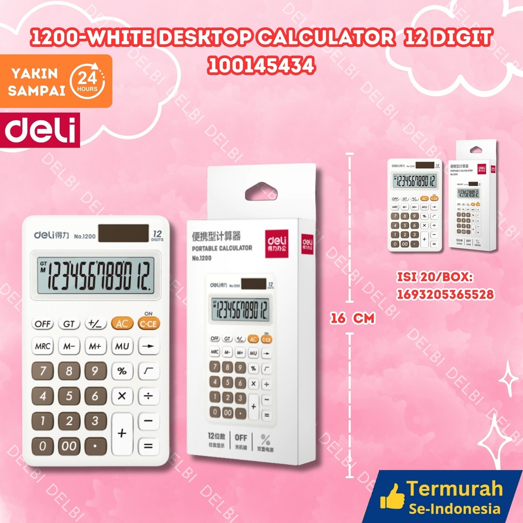 [100145434] 1200-White Desktop Calculator 12 digit DELI KALKULATOR PENJUMLAHAN BX120 BX20