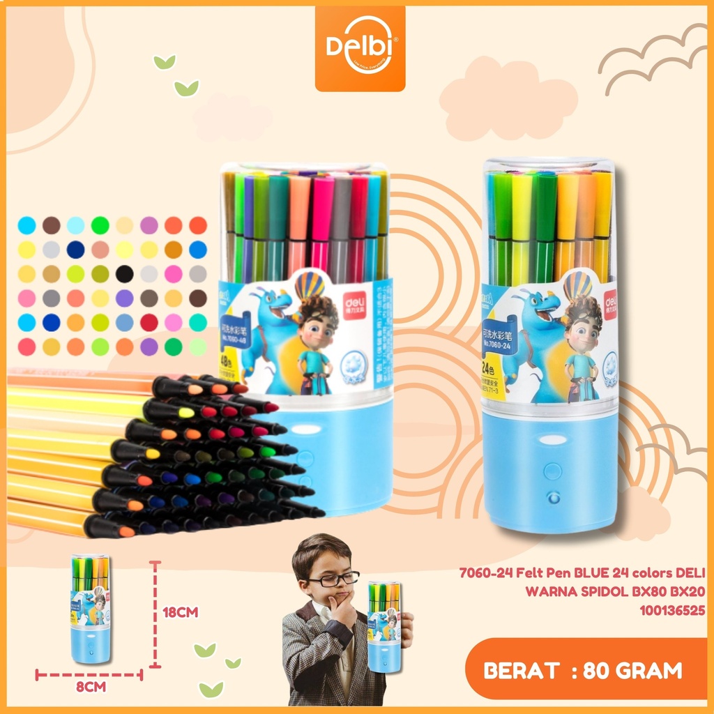 7060-24 Felt Pen BLUE 24 colors DELI WARNA SPIDOL BX80 BX20
