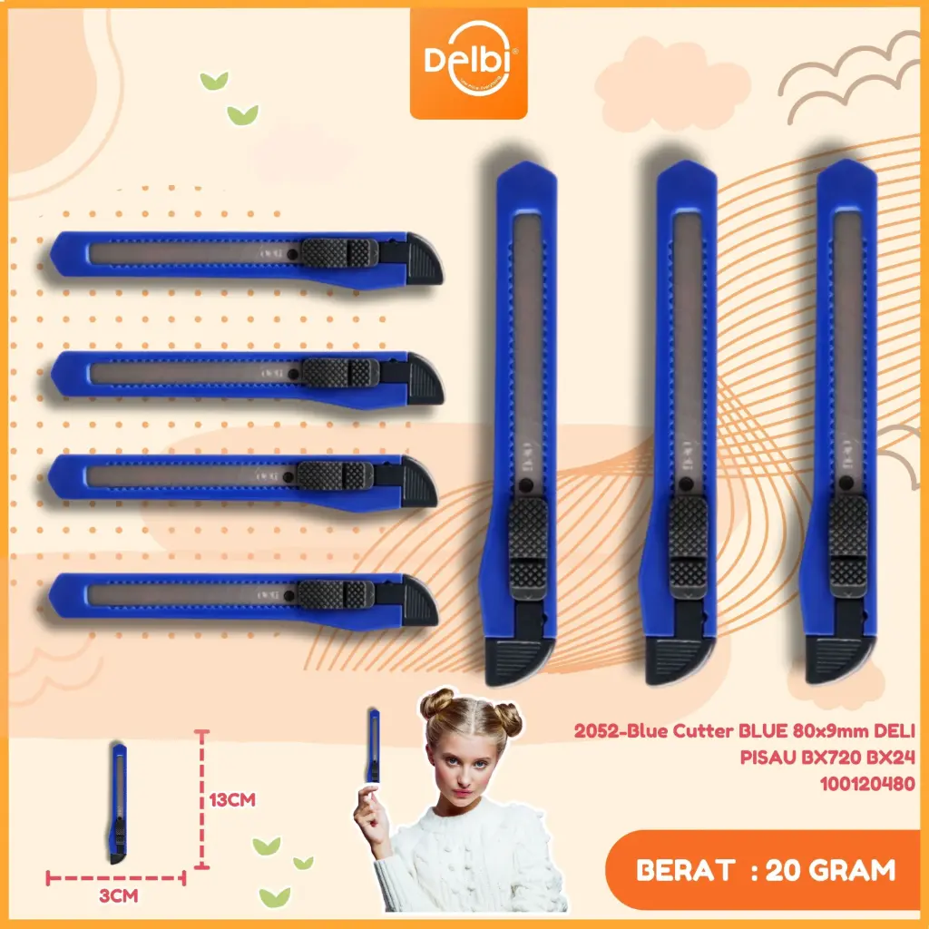 [100120480] 2052-Blue Cutter BLUE 80x9mm DELI PISAU BX720 BX24