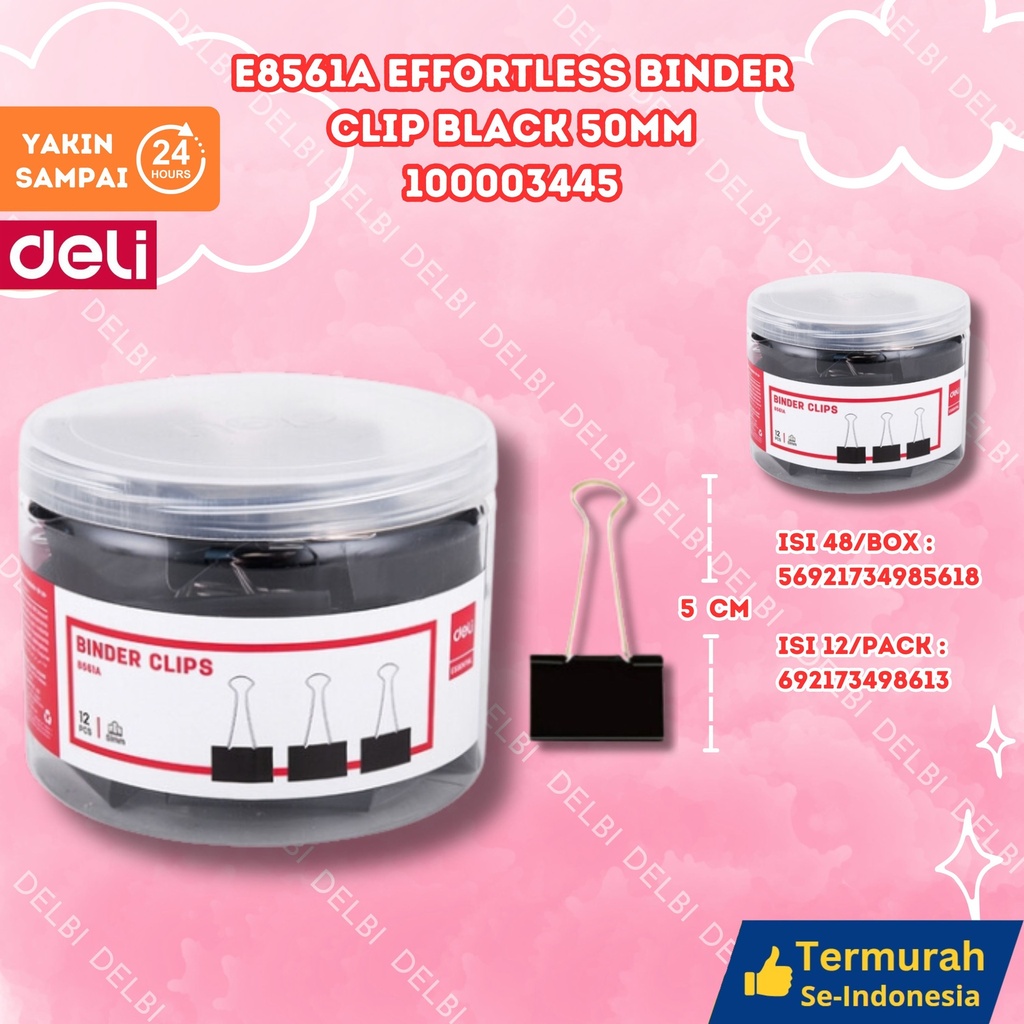 E8561A Effortless Binder Clip BLACK No. 260 50mm PENJEPIT KERTAS DELI BX48