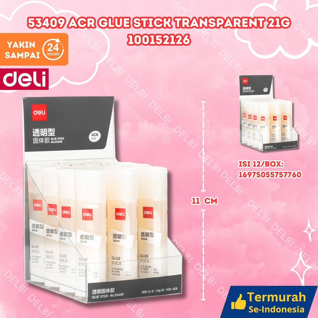 53409 ACR Glue Stick TRANSPARENT 21g DELI LEM KERTAS BX144 BX48 BX12