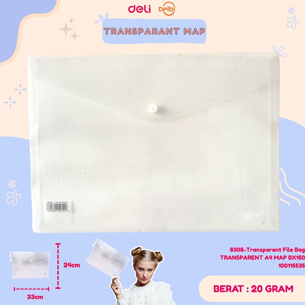 8308-Transparant File Bag TRANSPARENT A4 MAP BX10 BX150 BX600