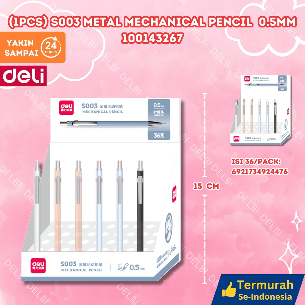 [100143267] (1PCS) S003 Metal Mechanical Pencil 0.5mm DELI PENSIL MEKANIK BX216 BX36 BX3