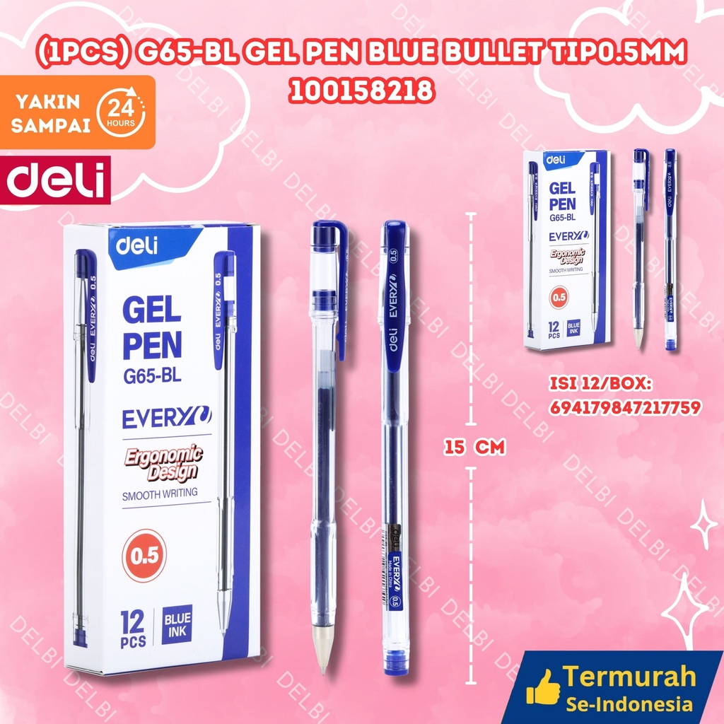 (1PCS) G65-BL Gel Pen BLUE Bullet tip0.5mm DELI PULPEN TINTA 0.5 BX144 BX12 BX3