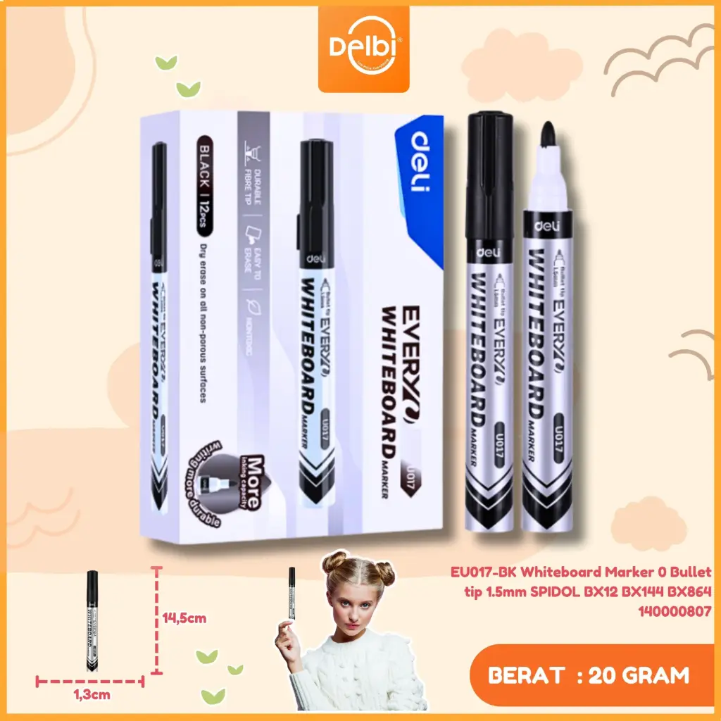 [140000807] EU017-BK Whiteboard Marker 0 Bullet tip 1.5mm SPIDOL BX12 BX144 BX864