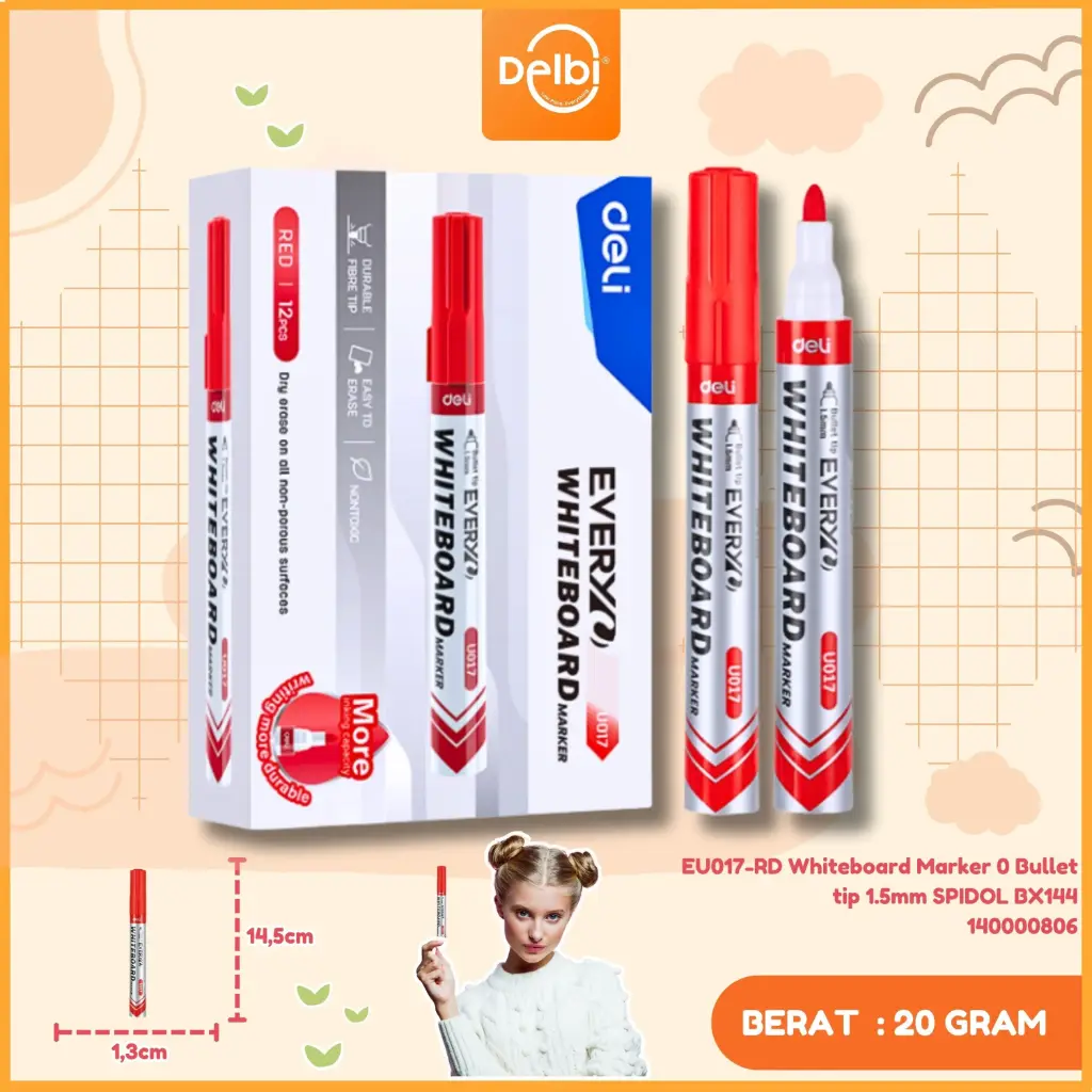 EU017-RD Whiteboard Marker 0 Bullet tip 1.5mm SPIDOL BX144