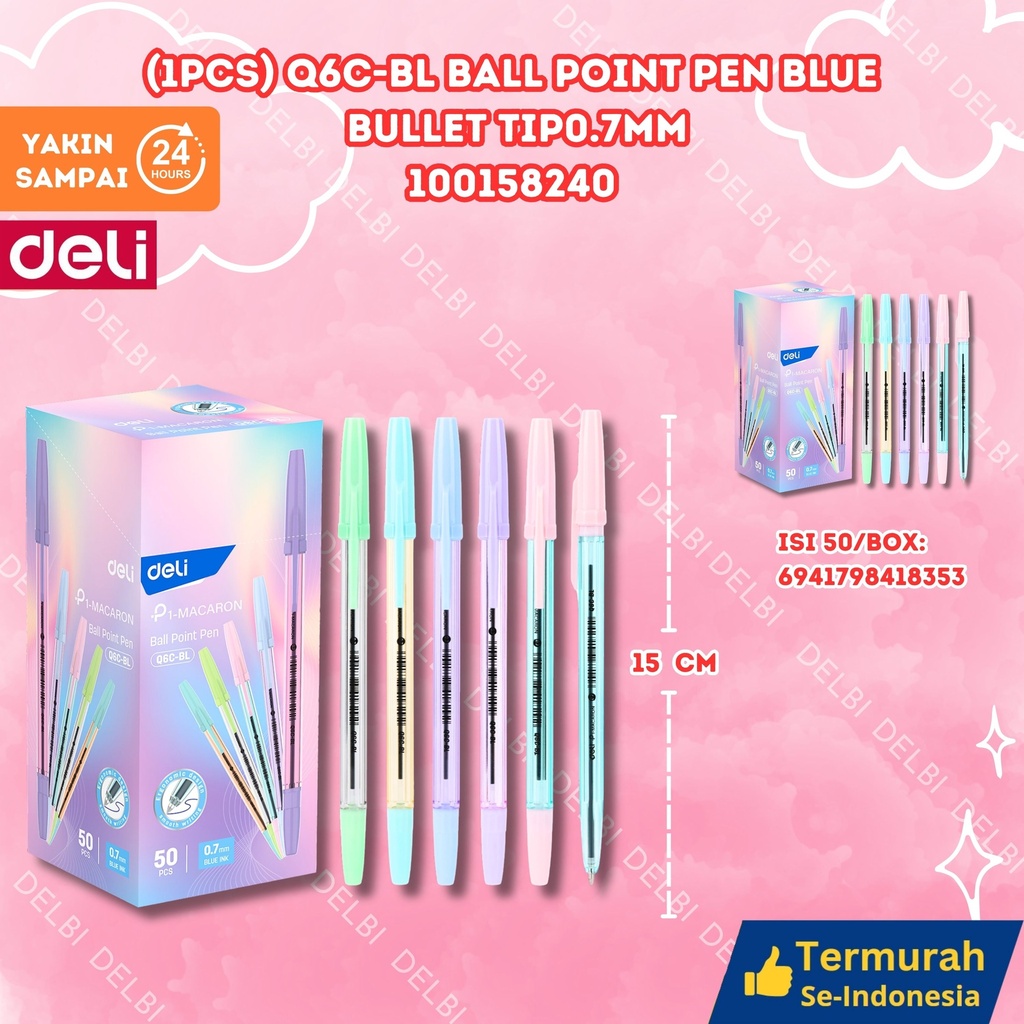 [100158240] (1PCS) Q6C-BL Ball Point Pen BLUE Bullet tip0.7mm DELI BALLPEN 0.7MM BX300 BX50 BX3