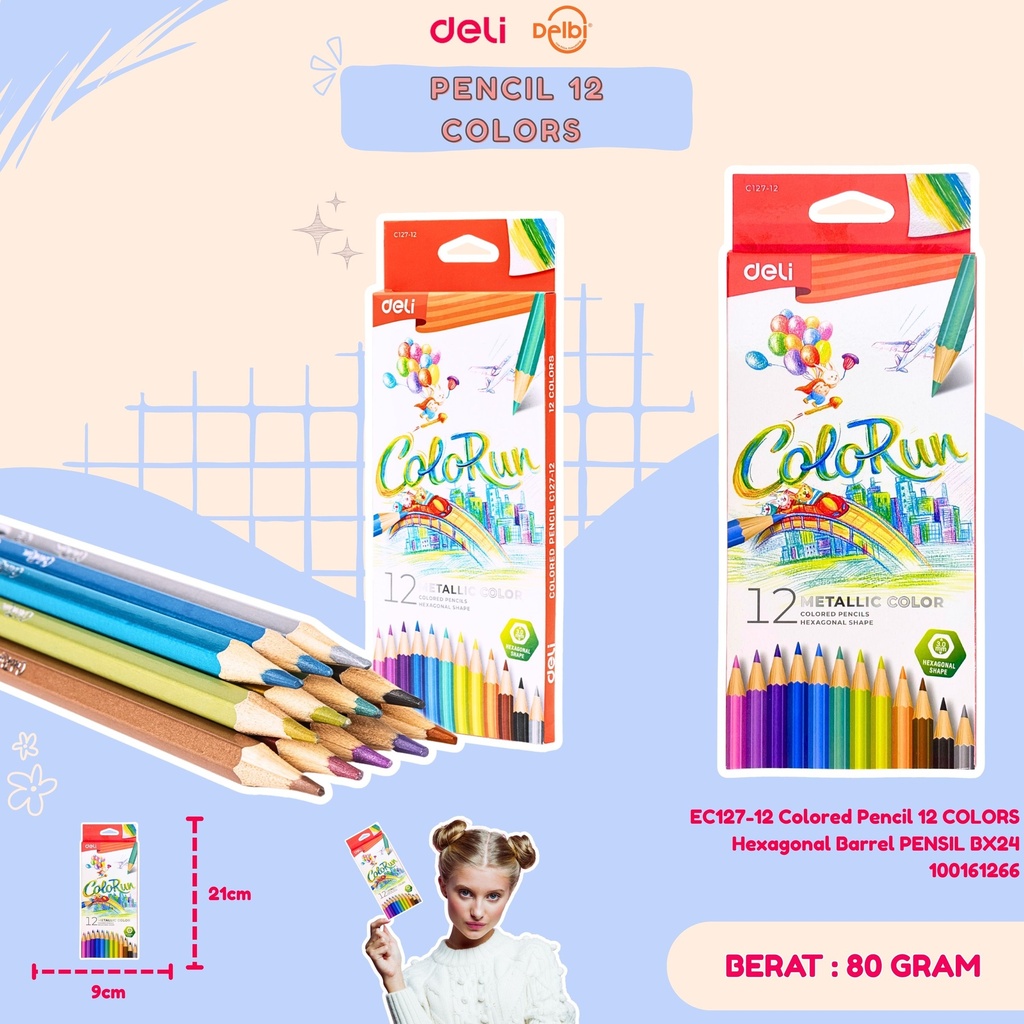 EC127-12 Colored Pencil 12 COLORS Hexagonal Barrel PENSIL BX24