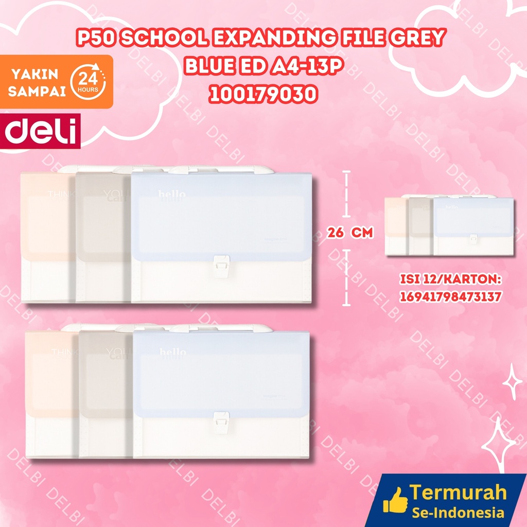 P50 School Expanding File GREY BLUE ED A4-13P DELI MAP PENYIMPAN BERKAS BX48 BX12