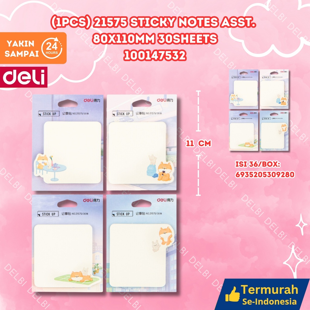 (1PCS) 21575 Sticky Notes ASST. 80x110mm 30sheets DELI CATATAN PENANDA KERTAS BX432 BX36